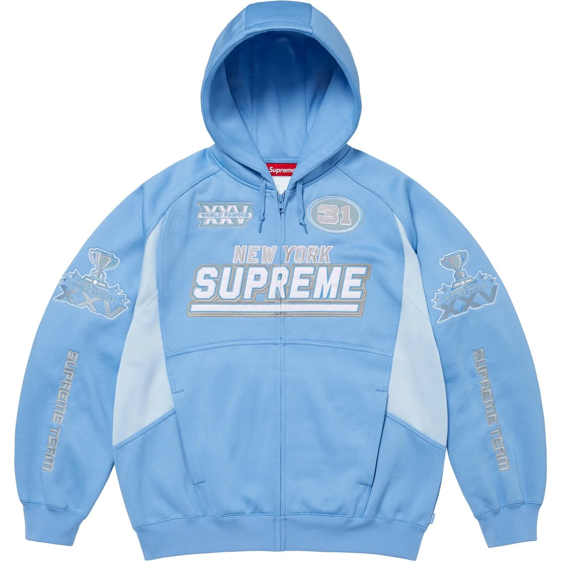 SUPREME FOOTBALL ZIP UP HOODED SWEATSHIRT LIGHT BLUE