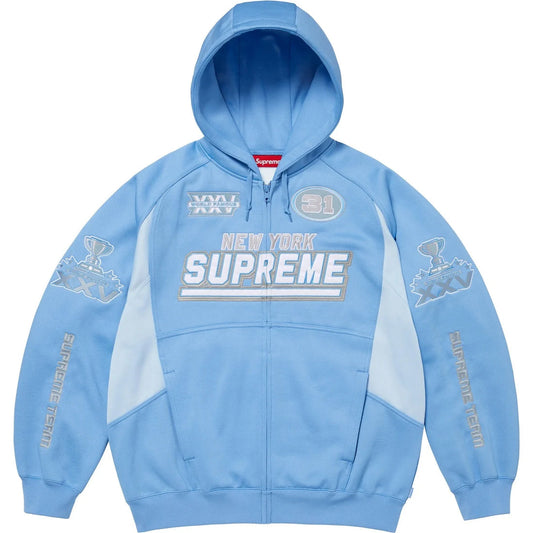 SUPREME FOOTBALL ZIP UP HOODED SWEATSHIRT LIGHT BLUE